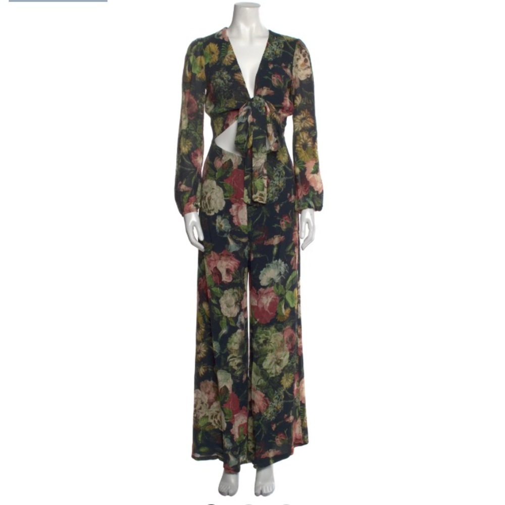 Reformation Floral tie front/ v-neck jumpsuit black XS